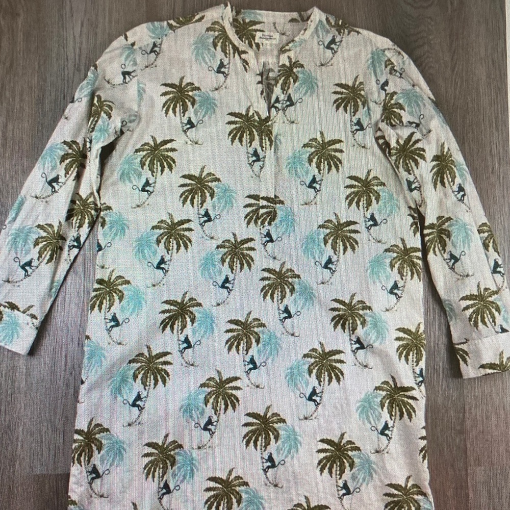 Hartford Men's Palm-Print Long-Sleeve Button Down - White, Teal, Brown